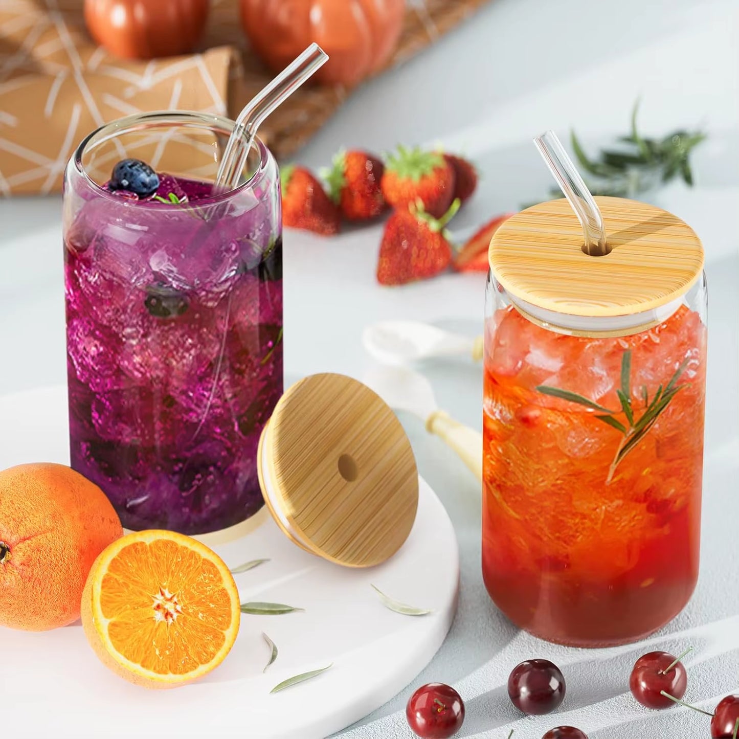 Hot Selling 12 Oz 16 Oz Borosilicate Glass Can Cup, Pint Tumbler with Bamboo Straw and Lid Straw Glass Cup