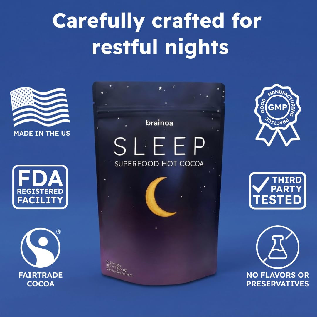 Sleep Cocoa for Chocolate Lovers – with Magnesium Glycinate, Ashwagandha, Reishi Mushroom & L-Theanine – Bedtime Sleep Aid Drink for Adults – No Melatonin, Added Sugar, or Artificial Flavors