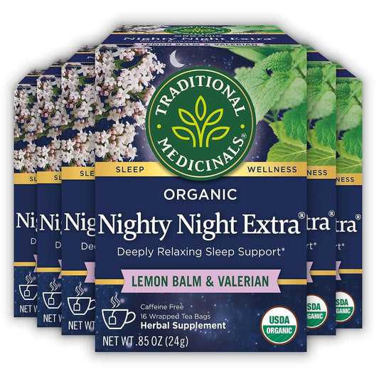 Organic, Nighty Night Extra, Valerian Root & Lemon Balm - Herbal Sleep Aid Tea - Kosher, Non-Gmo, Caffeine-Free, Compostable - 96 Tea Bags (6 Packs of 16)