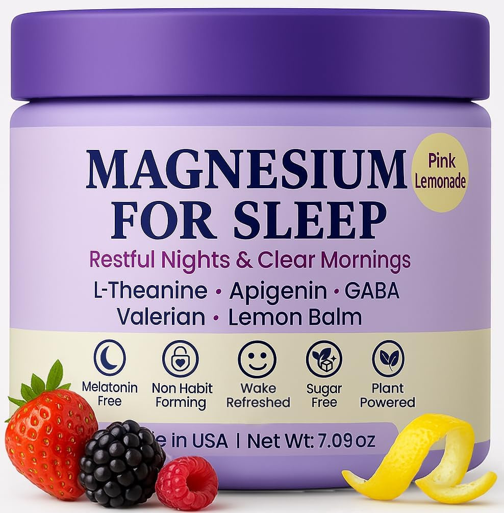 Magnesium Glycinate Powder for Sleep - Magnesium Sleep Aid without Melatonin - Natural Sleep Drink Mix with GABA, L-Theanine, Apigenin, Valerian & Lemon Balm