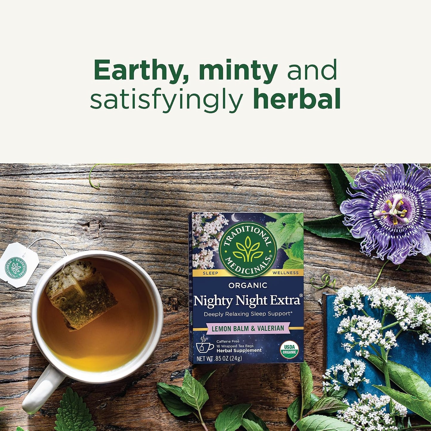Organic, Nighty Night Extra, Valerian Root & Lemon Balm - Herbal Sleep Aid Tea - Kosher, Non-Gmo, Caffeine-Free, Compostable - 96 Tea Bags (6 Packs of 16)