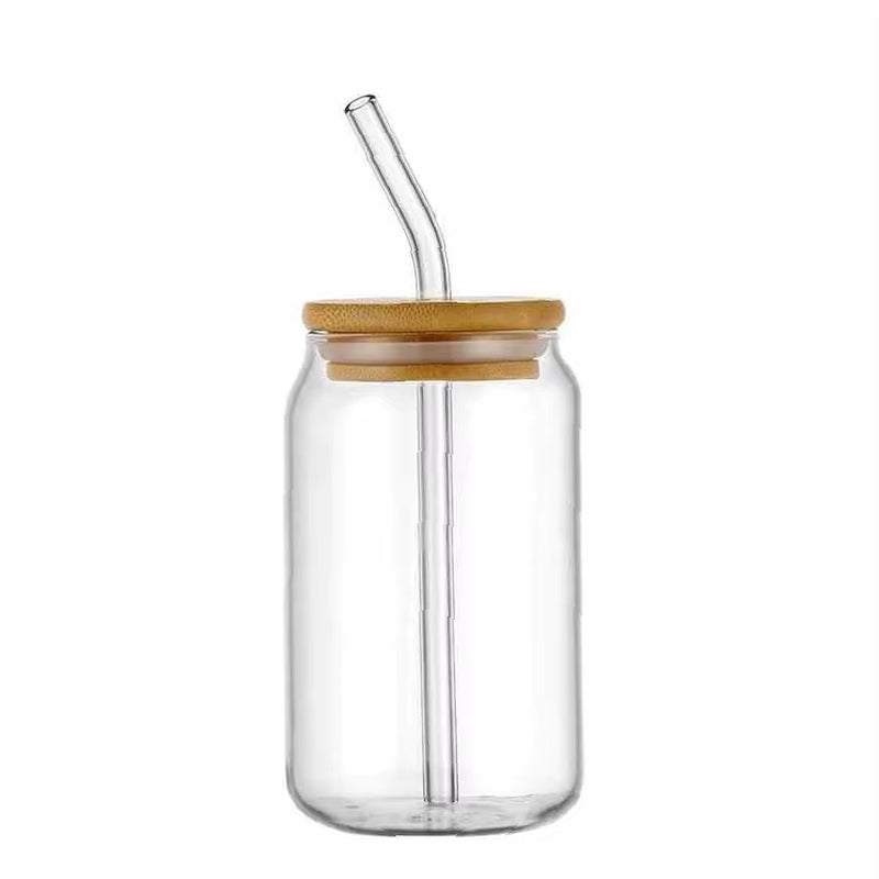 Hot Selling 12 Oz 16 Oz Borosilicate Glass Can Cup, Pint Tumbler with Bamboo Straw and Lid Straw Glass Cup