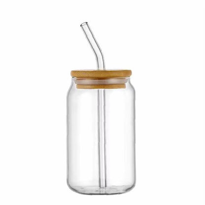 Hot Selling 12 Oz 16 Oz Borosilicate Glass Can Cup, Pint Tumbler with Bamboo Straw and Lid Straw Glass Cup