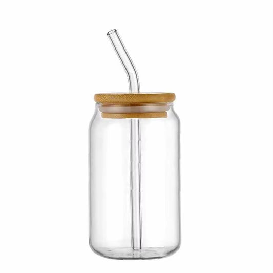 Hot Selling 12 Oz 16 Oz Borosilicate Glass Can Cup, Pint Tumbler with Bamboo Straw and Lid Straw Glass Cup