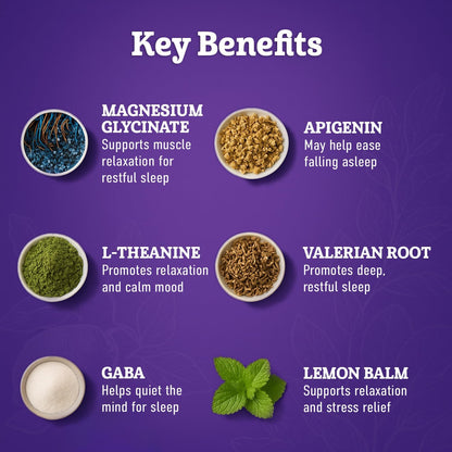 Magnesium Glycinate Powder for Sleep - Magnesium Sleep Aid without Melatonin - Natural Sleep Drink Mix with GABA, L-Theanine, Apigenin, Valerian & Lemon Balm
